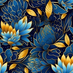 Deep blue and golden flower burst