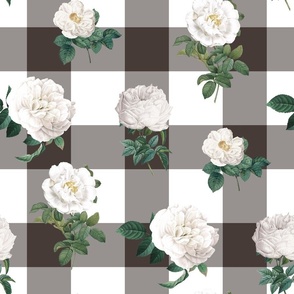 White Roses with Brown Buffalo Plaid Back