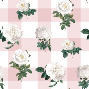 White Roses Powder Pink Buffalo Plaid