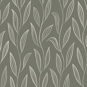 vines with leaves - creamy white_ limed ash green 02 - botanical