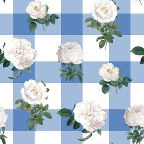 White Roses Blue Buffalo Plaid