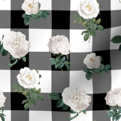 White Roses  Black and White Plaid