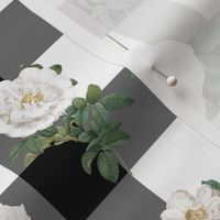 White Roses  Black and White Plaid