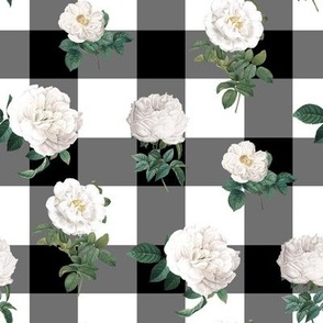 White Roses  Black and White Plaid