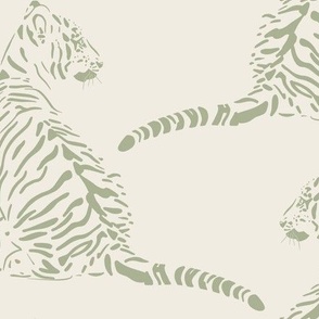 baby tiger _ creamy white, light sage green _ baby animal nursery