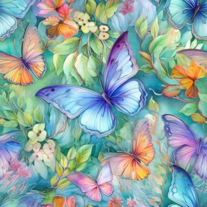 Pastel Butterflies and Flowers