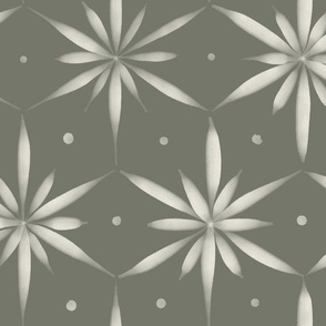 brush stroke blooms _ creamy white_ limed ash green _ hand painted geometric floral