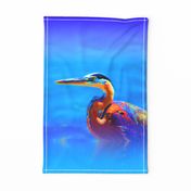 Great Blue Heron Tea Towel - blue, orange