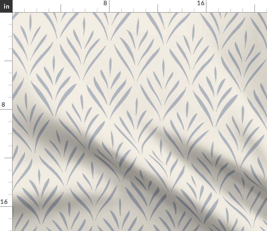diamond leaves _ creamy white_ french grey blue 02 _ traditional hand drawn