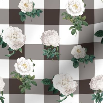 White Roses with Brown Plaid