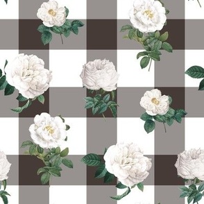 White Roses with Brown Plaid