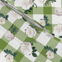 White Roses with Apple Green Buffalo Plaid