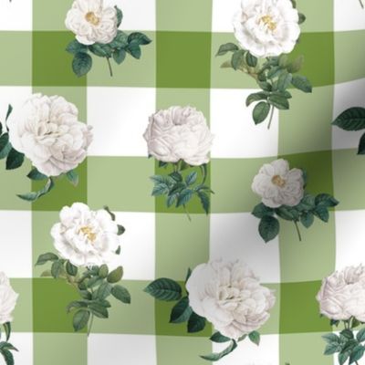 White Roses with Apple Green Buffalo Plaid