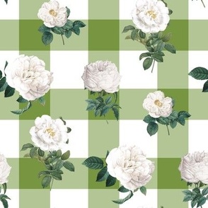 White Roses with Apple Green Buffalo Plaid