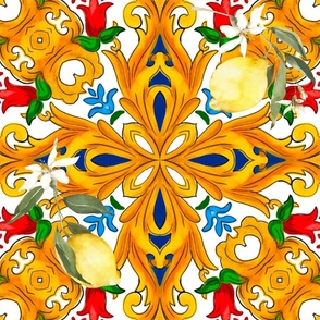 Summer,Sicilian tiles ,azulejo,majolica,lemon ,Mediterranean 