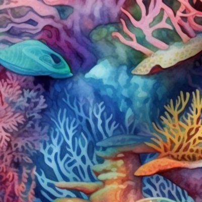 Undersea Coral Reef in Rainbow Watercolor