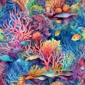 Undersea Coral Reef in Rainbow Watercolor