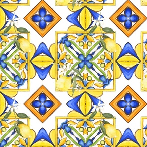 Summer ,Sicilian tiles ,azulejo,majolica,lemon ,Mediterranean 