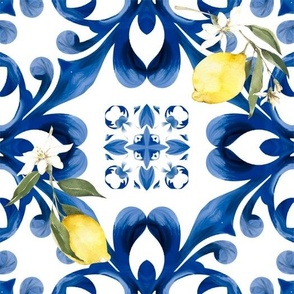 Blue tiles,Sicilian,majolica, mosaic art ,lemon 