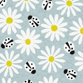 Daisies and Ladybirds Pastel Blue Large