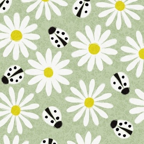 Daisies and Ladybirds Sage Green Large