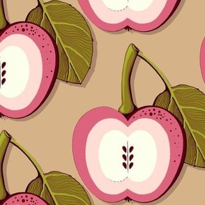 Pink apple on a beige background, Large scale