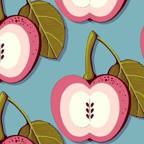 Pink apple on a gray-light blue background, Large scale