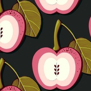 Pink apple on a black-green background, Large scale
