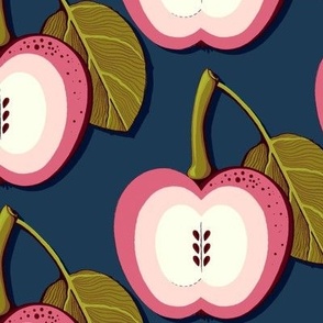 Pink apple on a dark blue background, Large scale