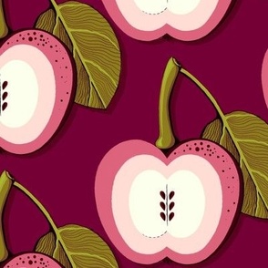 Pink apple on a dark pink background, Large scale