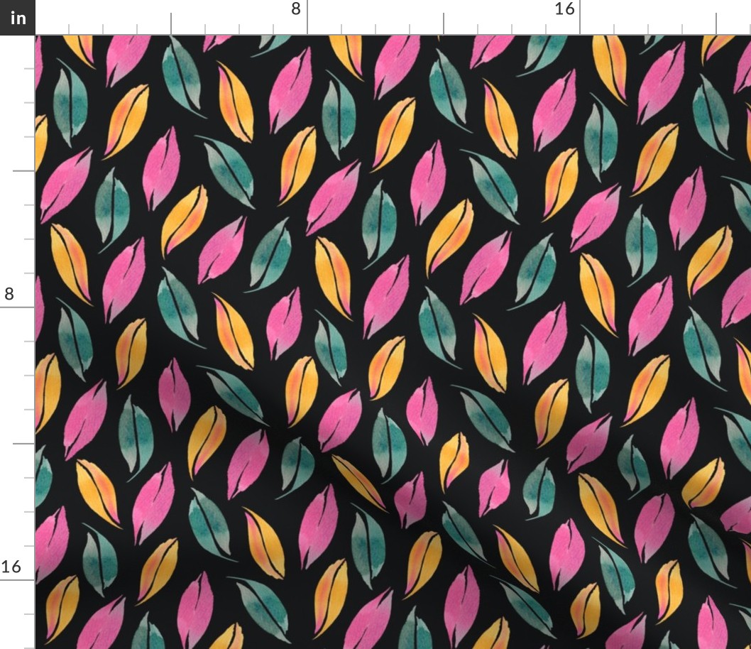 Handpainted-Bright-Neon-Pop-Color-Leaves - Black