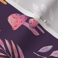 Watercolor Woodland: Whimsical Mushrooms & Ferns - Dark Purple