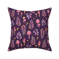 Watercolor Woodland: Whimsical Mushrooms & Ferns - Dark Purple