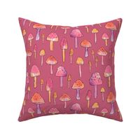 Watercolor Woodland: Whimsical Mushrooms  - Fuschia Pink
