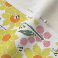 Spring Bees and Sunflowers Pink Honeycomb Small