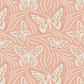 Butterfly Flutter in peach and light rust - 12x12