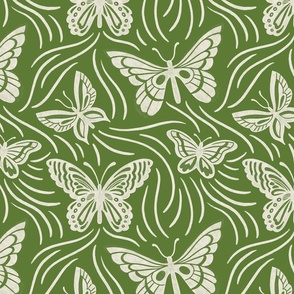 Butterfly Flutter in retro jungle green - 12x12