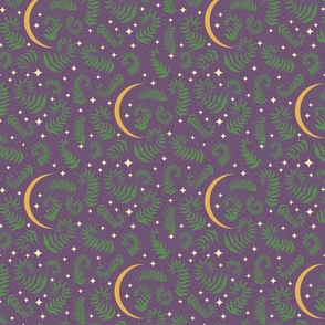 magical meadow ferns stars and moon in purple and green