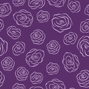 Pink Roses in Line Art on a Dark Purple Background