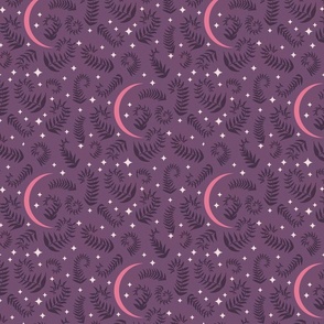 magical meadow ferns stars and moon in purple and pink