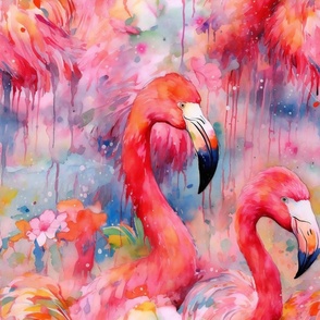 Pink Flamingos Watercolor