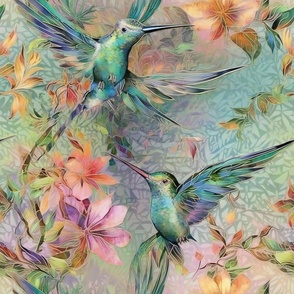 Hummingbirds in Soft Watercolor
