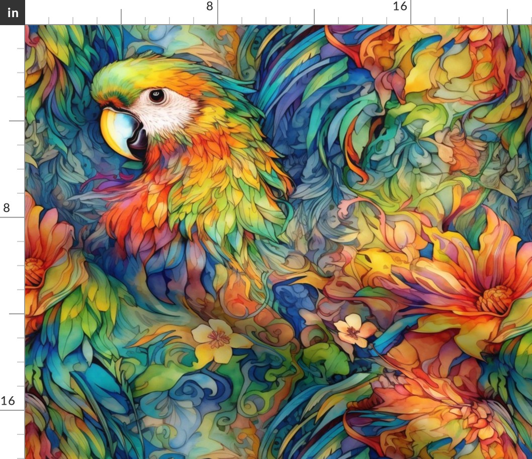 Watercolor Parrot Parrots and Flowers in Vibrant Tropical Colors