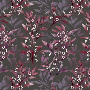 purple plum branches and flowers warm gray 12in