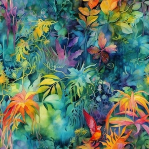 Watercolor Plants and Flowers in Vibrant Exotic Colors