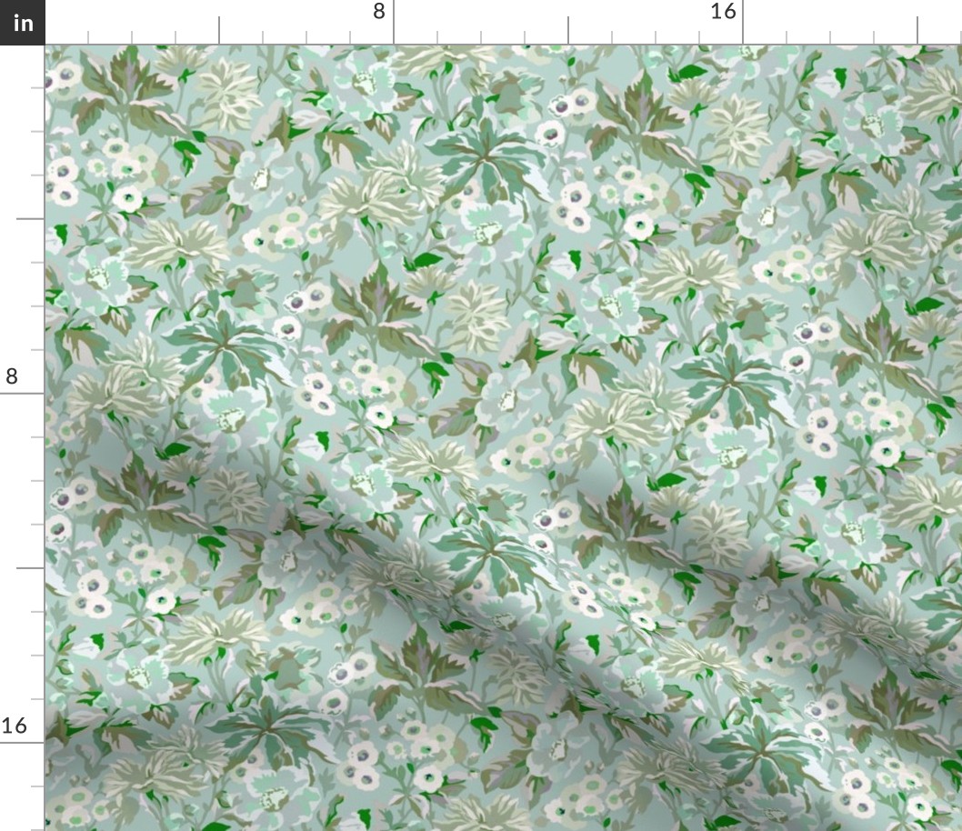 Vintage Floral Garden - Pastel Green/Blue