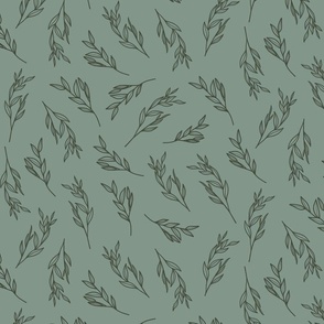 Vintage Hand Drawn Half Drop Monochromatic Leaves in Sage Green