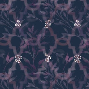 purple plum trellis 12in on navy blue