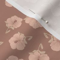 Vintage Hand Drawn Hibiscus Floral Coordinate Fabric in Blush Pink and Rose