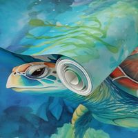 Watercolor Sea Turtle Turtles in the Soft Blue Ocean Coral Reef